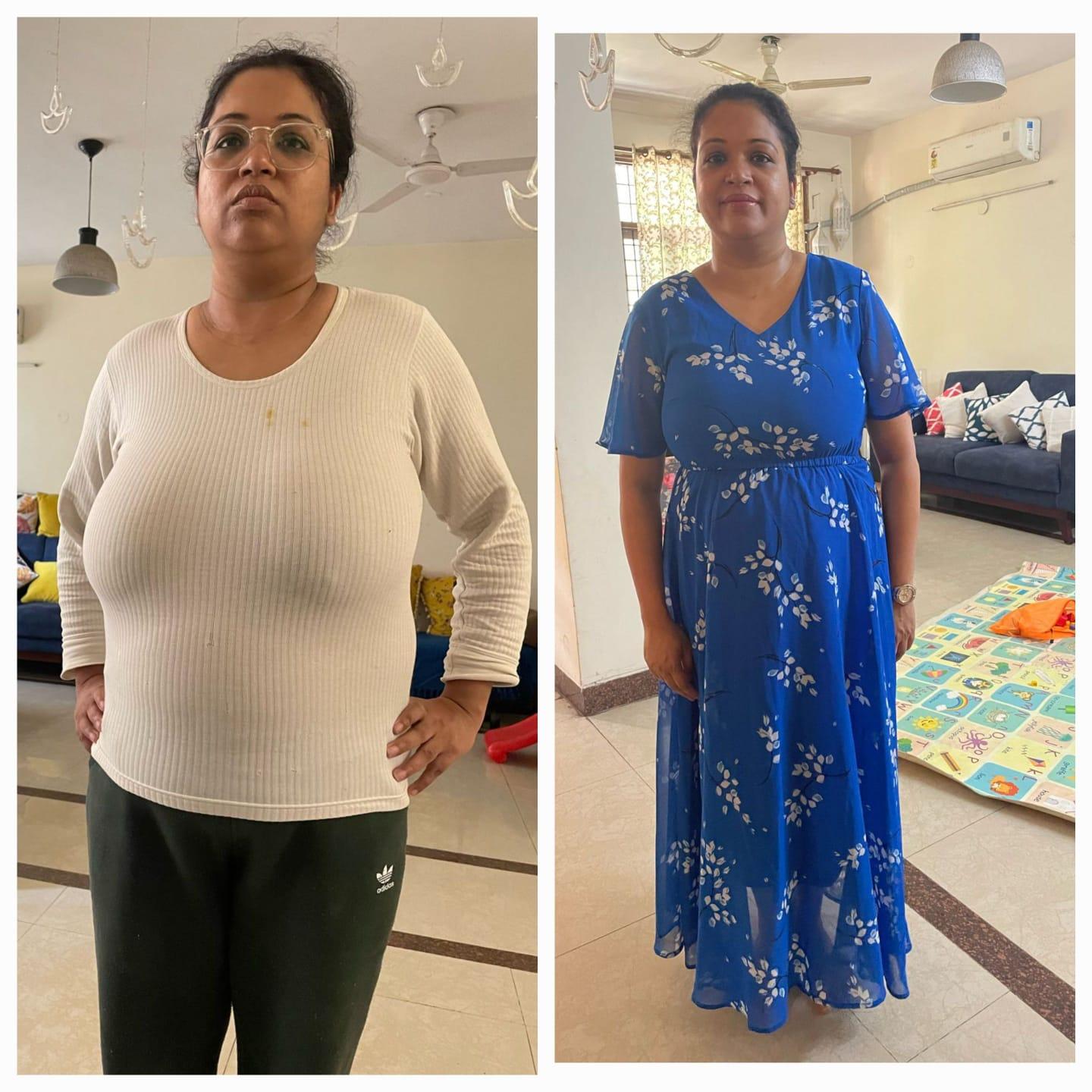 Aditi’s member progress photos, two photos side by side