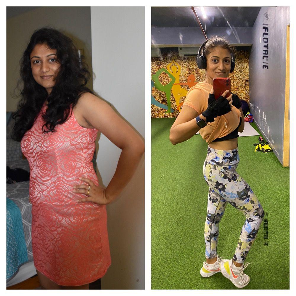 Ashwini’s member progress photos, two photos side by side