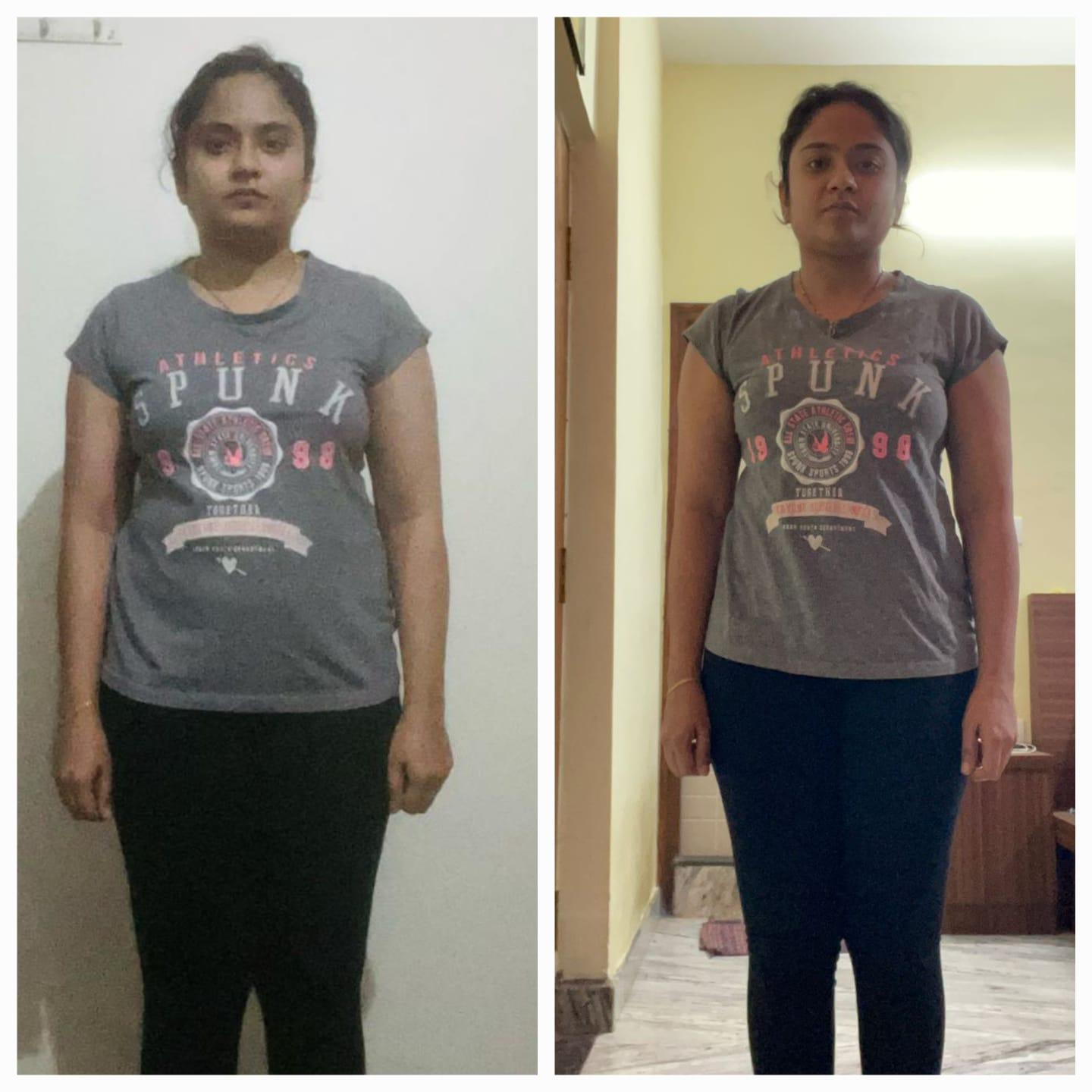 Maithri’s member progress photos, two photos side by side