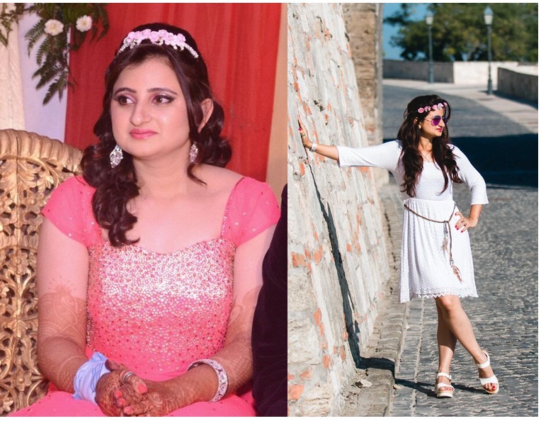Pari in two photographs from different stages of her own fitness journey